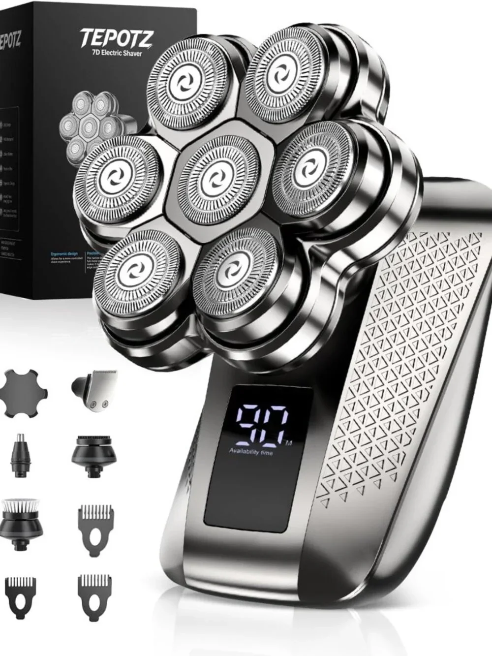Waterproof 7D Electric Head Shaver for Bald Men, 5-in-1 Grooming Kit